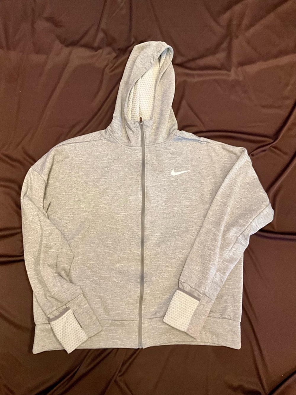 Nike Grey Full-Zip Hooded Sweatshirt with Swoosh